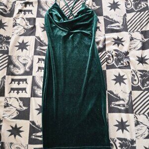 Lulus Green Velvet Strappy Midi Slip Dress Cowl Neck Size M